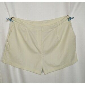 OGL Cream Linen Blend Pleated High Waist Gold Tone Buckle Detail Shorts 2XL